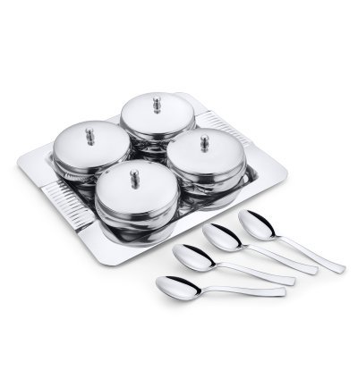 SS Snack set 9 pcs ( 1 x Tray + 4 x Bowl + 4 x Spoon)
